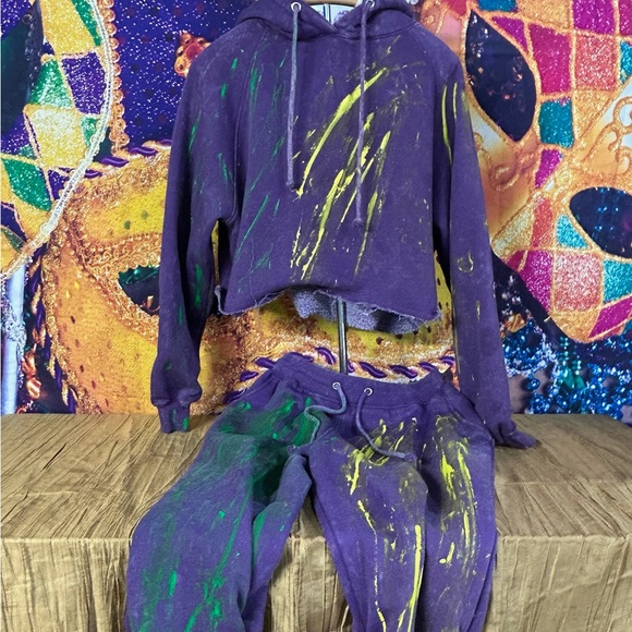 Purple and Yellow Mardi Gras Women's Jogger Set - Picture 2 of 4